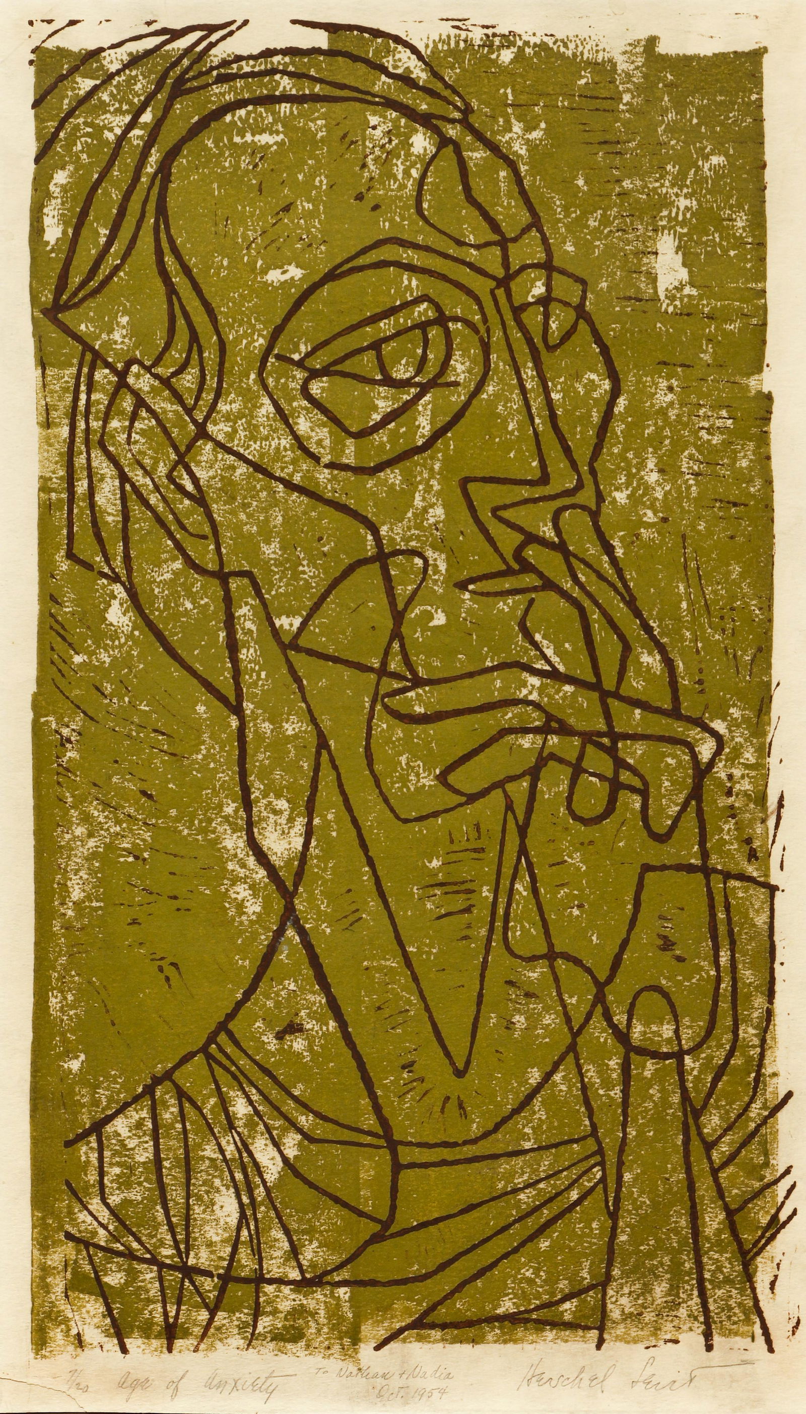 Herschel Levit Age of Anxiety Signed Linocut 1952 (1 of 5)