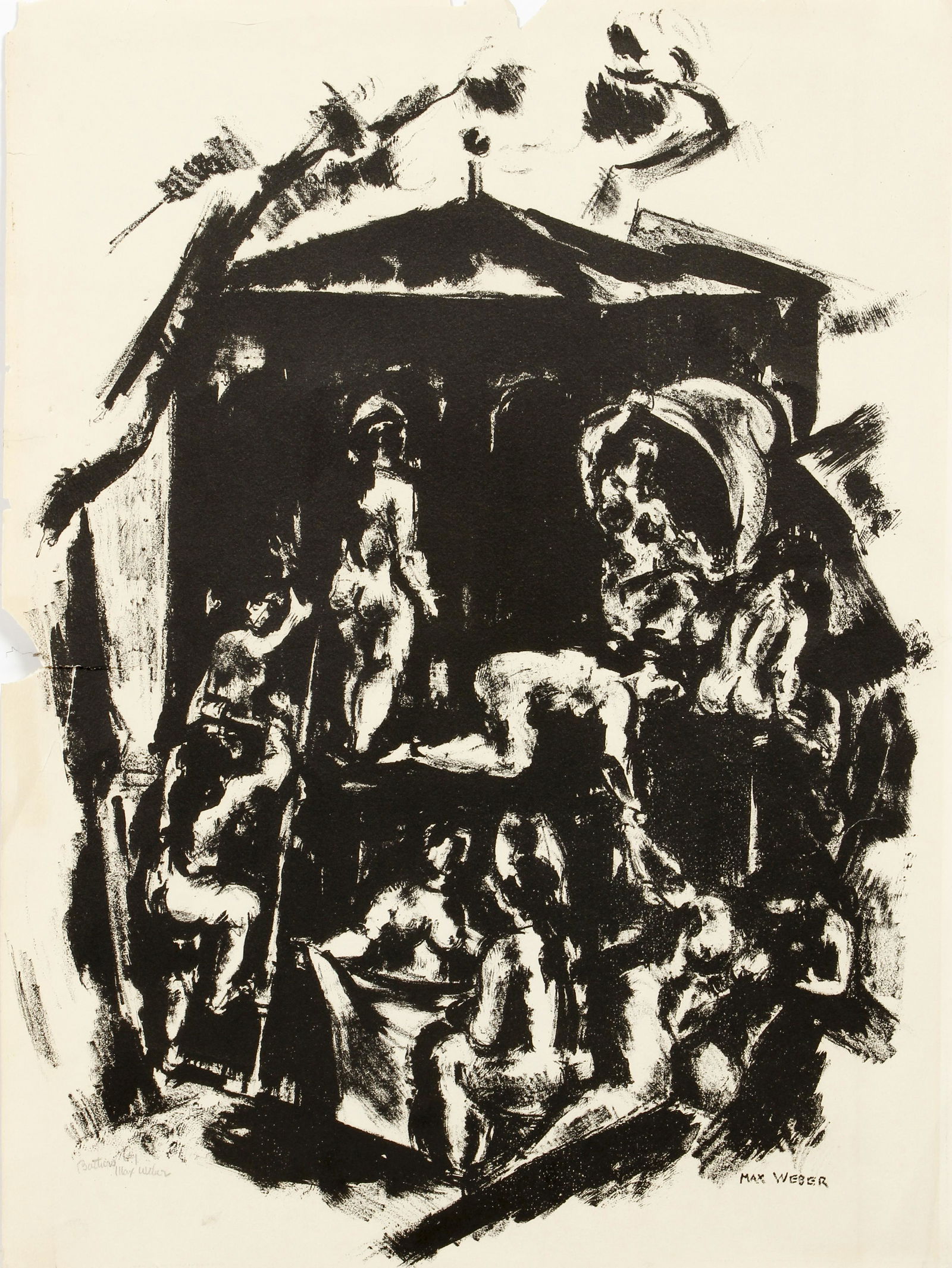 Max Weber The Bathers Signed Lithograph: Weber, Max (Russian/American, 1881-1961), The Bathers, c.1931, lithograph on paper, signed and titled in pencil lower left, full sheet 16.75 x 12.5 inches, unframed, this image is more commonly seen i