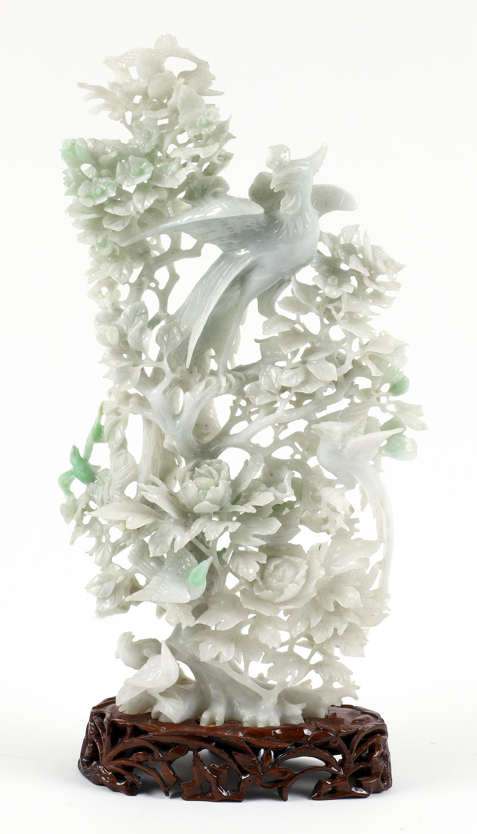 Carved Chinese Jade or Jadeite Tree with Phoenix and Birds (1 of 6)