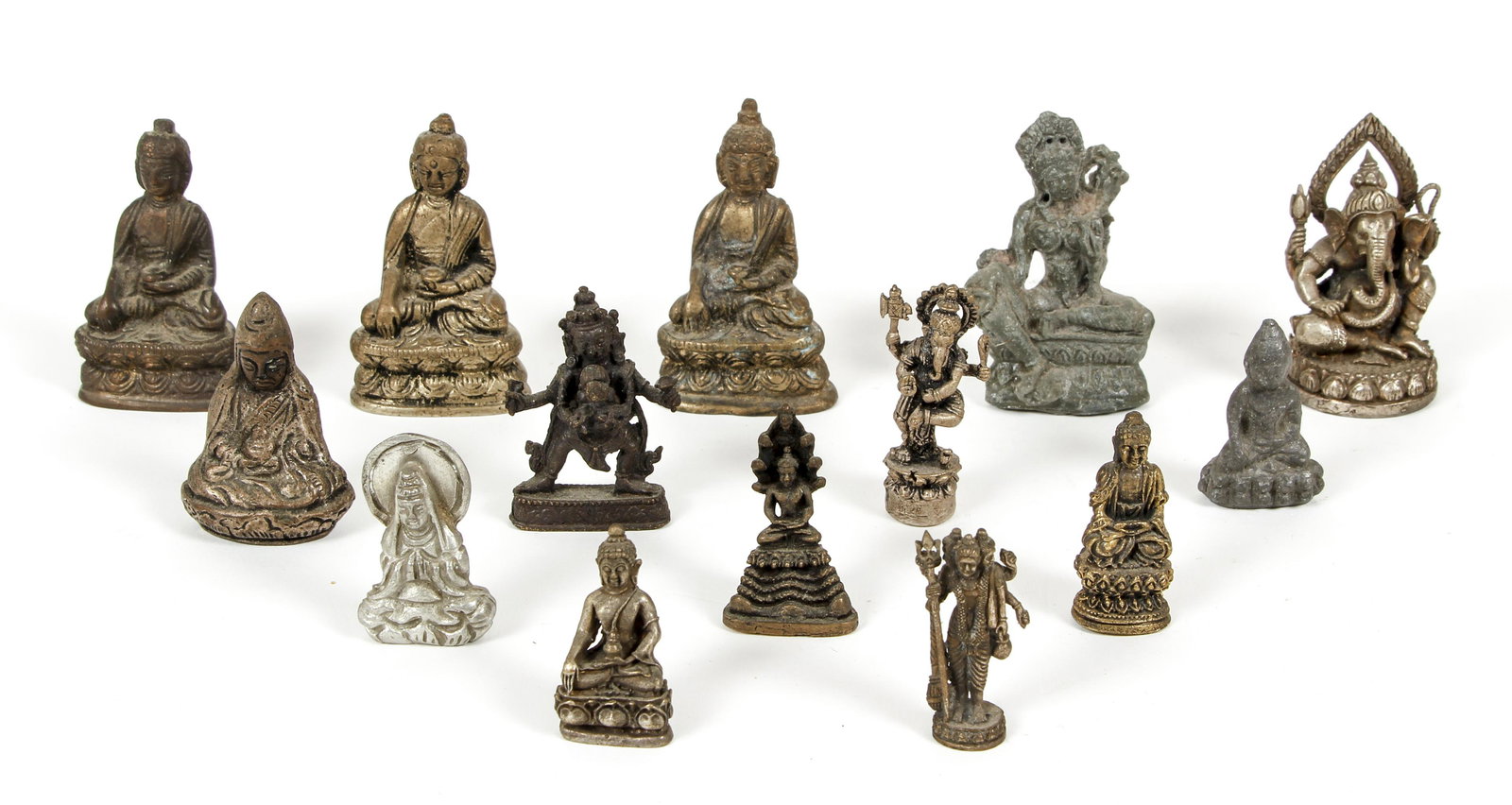 Collection 14 cast metal small Buddhas (1 of 8)