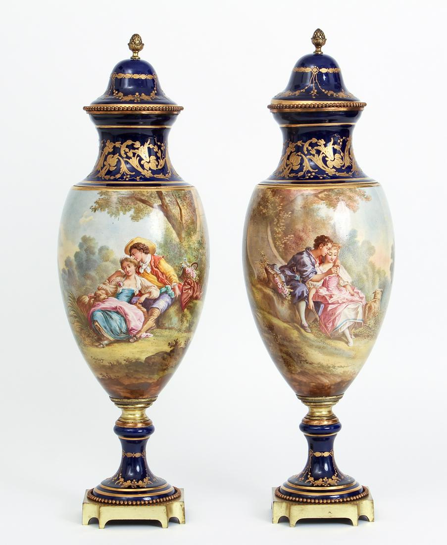 Pair of Sevres Style Lidded Urns Decorated by Collot (1 of 17)