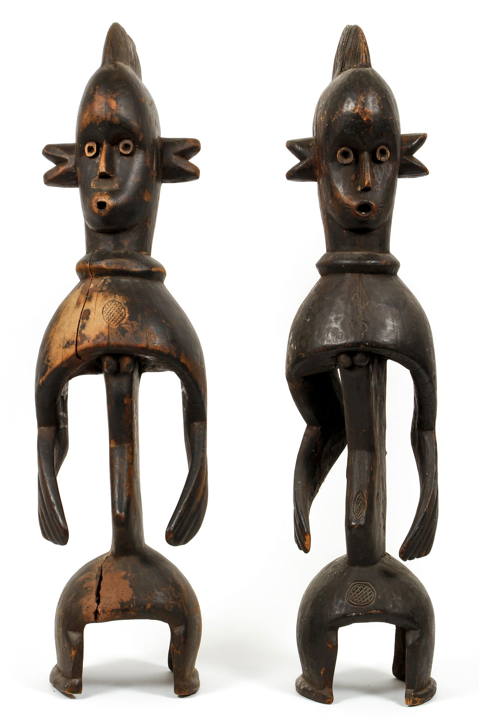 Pair of very large Baule Vintage Carved Wood Heddle Pulleys (1 of 9)