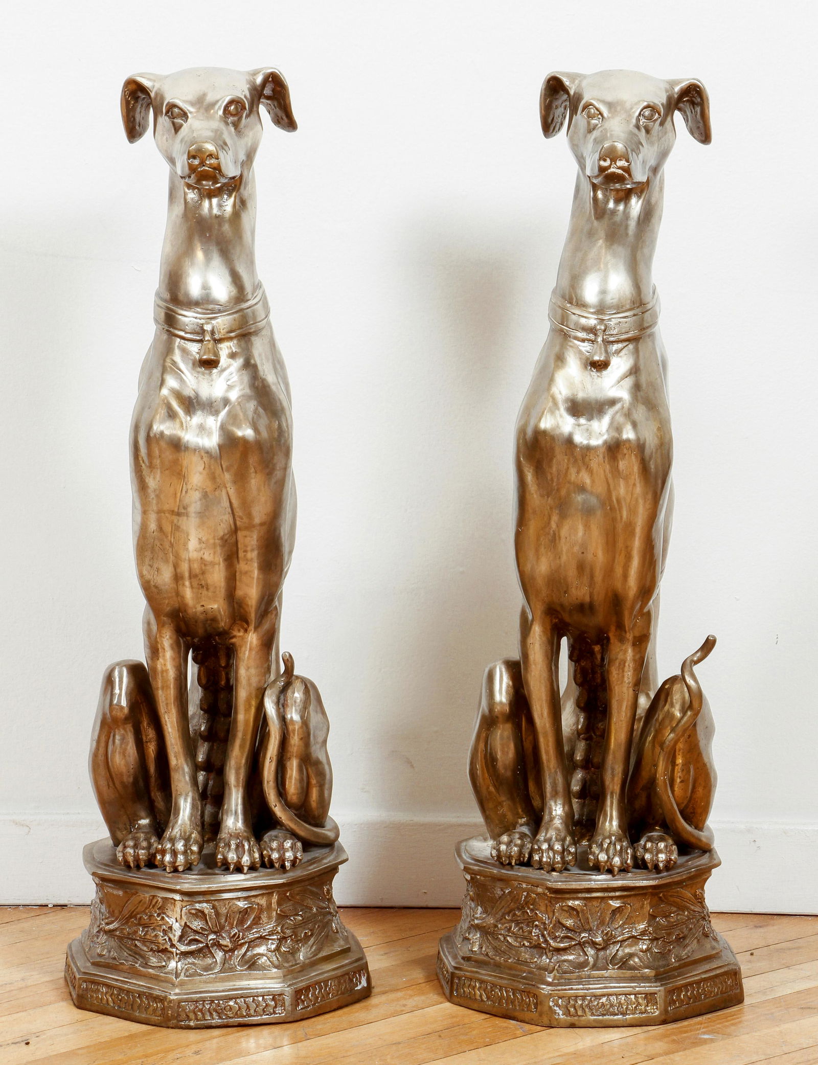 Pair of cast metal Seated Whippet Dogs on Stands (1 of 5)