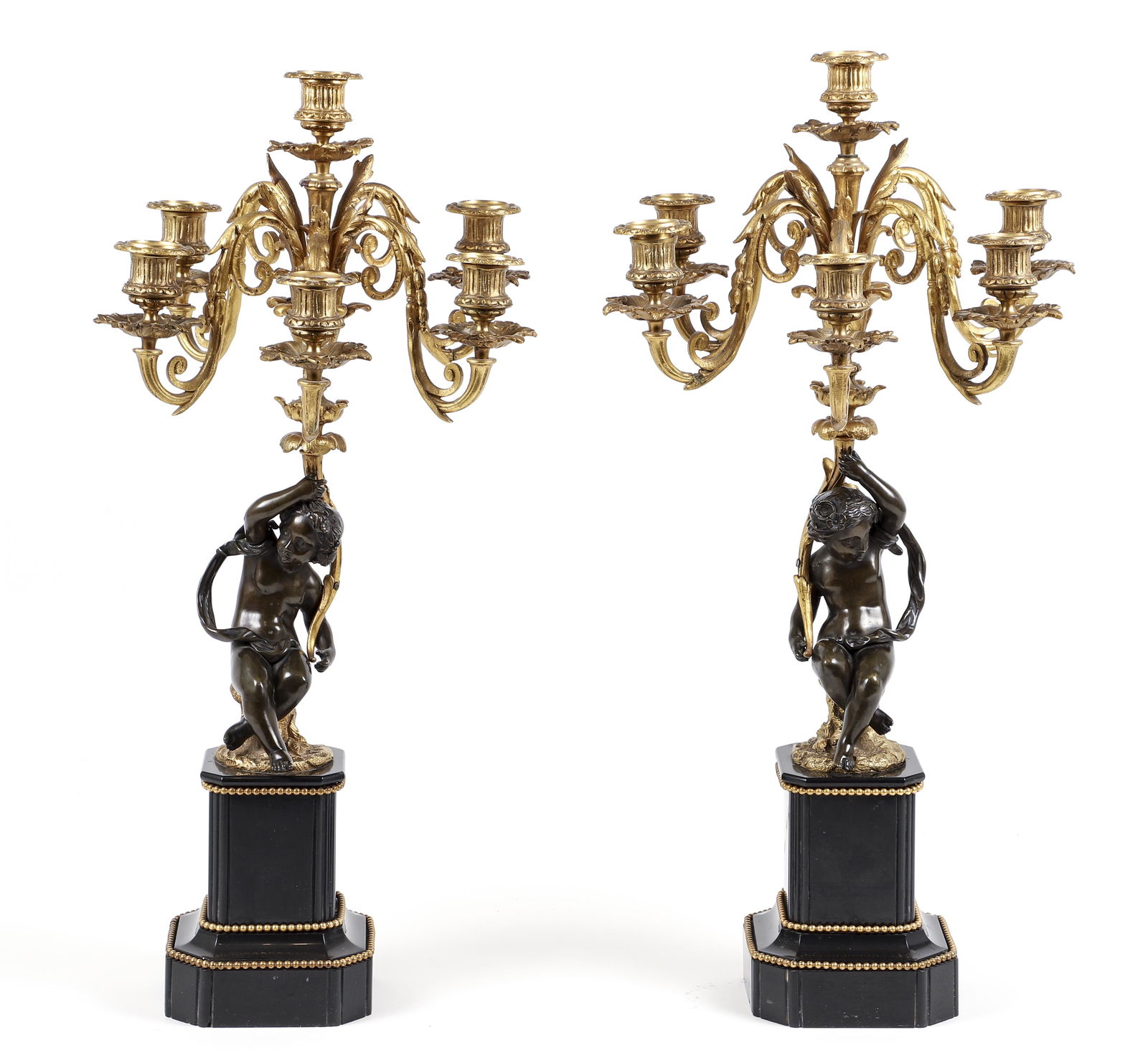 Pair of Six Light bronze and marble Candelabra (1 of 5)