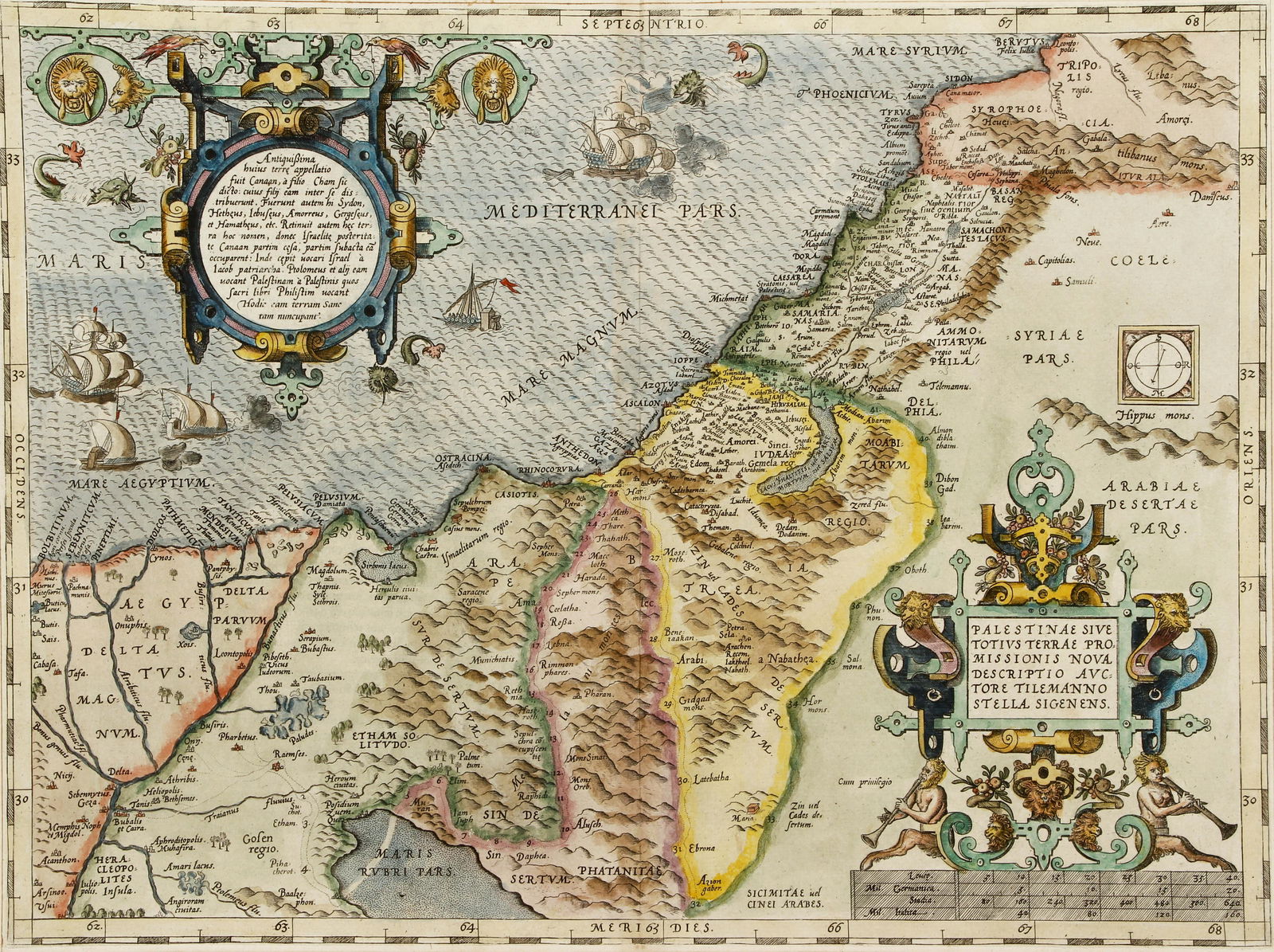 Ortelius map Palestinae circa 1574 original coloring (1 of 6)
