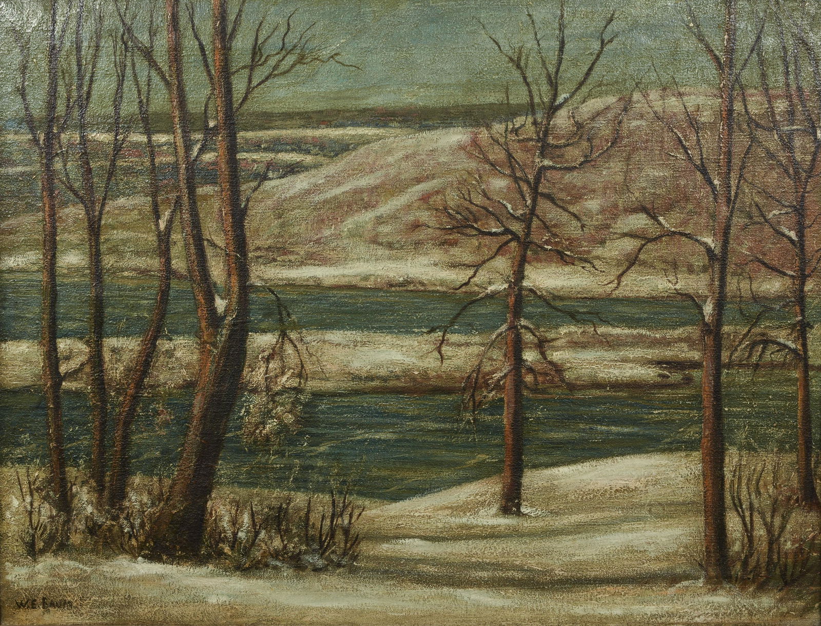 Walter E Baum Winter River 1923 Oil Ptg (1 of 4)