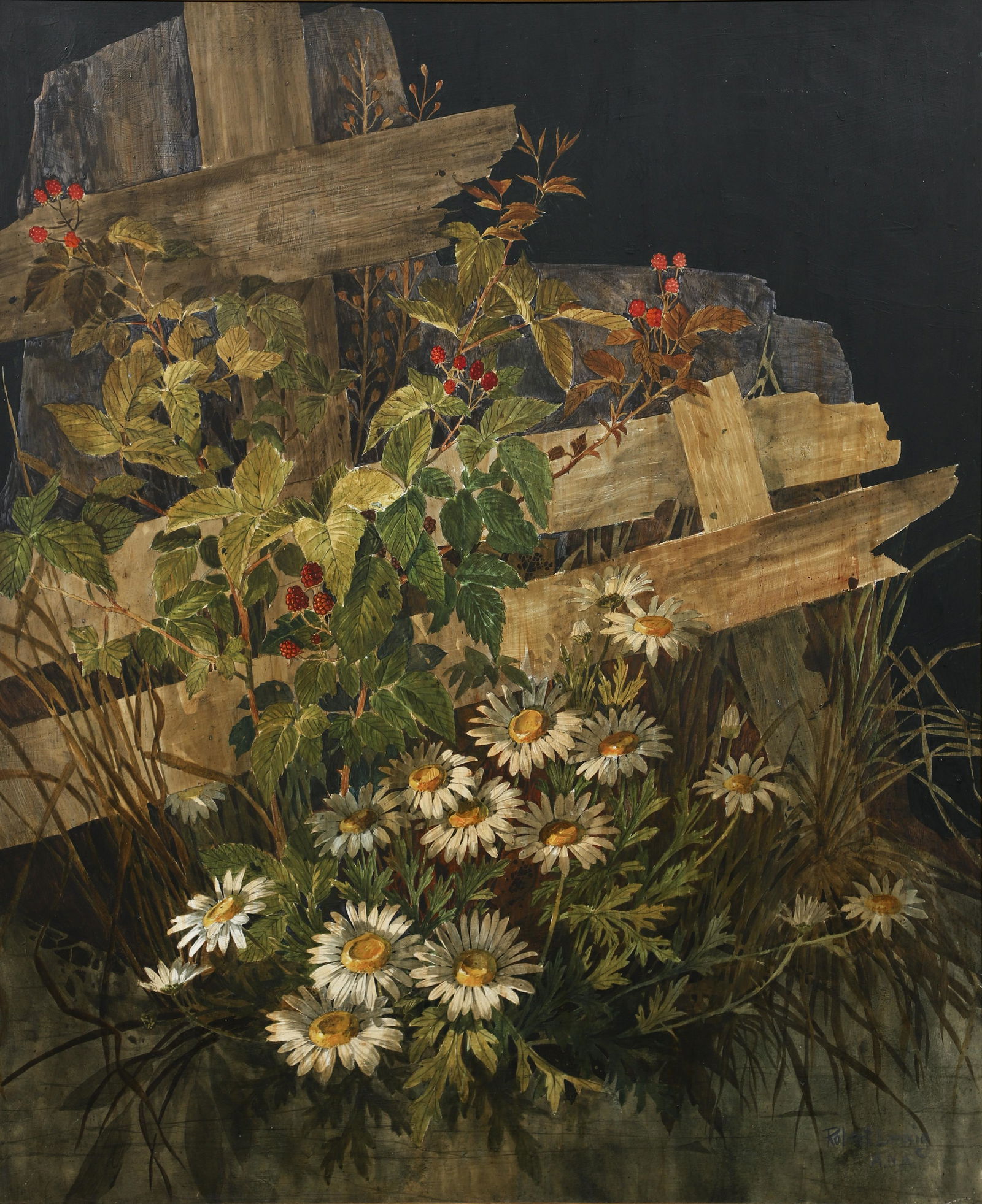 Robert Laessig Daisies and Wildberries Oil on Board (1 of 4)