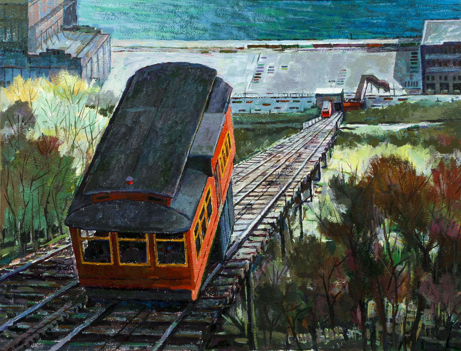 Howard Worner watercolor and pastel Duquesne Incline (1 of 4)