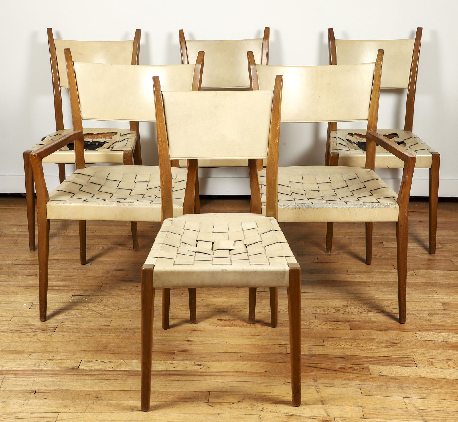 Set of 6 Paul McCobb Woven Leather Strap Dining Chairs (1 of 5)