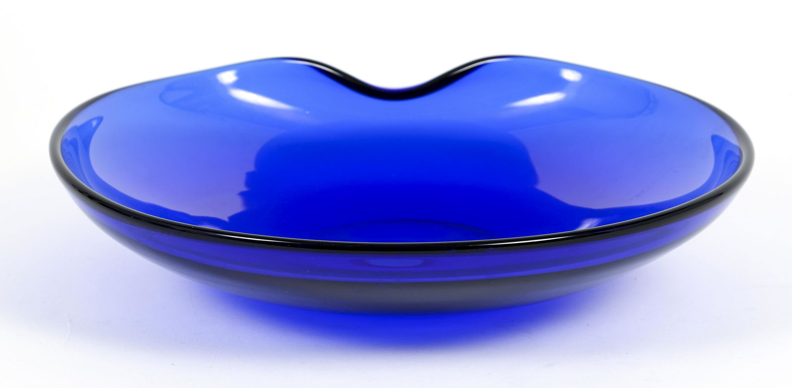 Elsa Peretti for Tiffany Murano Art Glass Bowl in Cobalt: Peretti, Elsa for Tiffany and Co., Shallow Art Glass Bowl in Cobalt Blue, undated, etched Elsa Peretti for Tiffany on base, also with Murano sticker, diameter 13.25 inches, height 3 inches. Sold to be