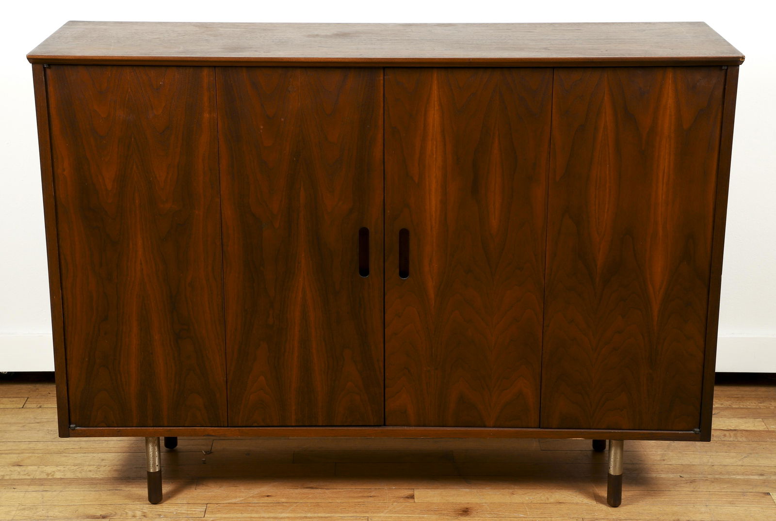 Arne Vodder Style mid century modern rosewood cabinet: Style of Arne Vodder, 4 Door Rosewood MCM Cabinet on 4 round legs, 36 x 50 x 18 inches, no maker's marks.