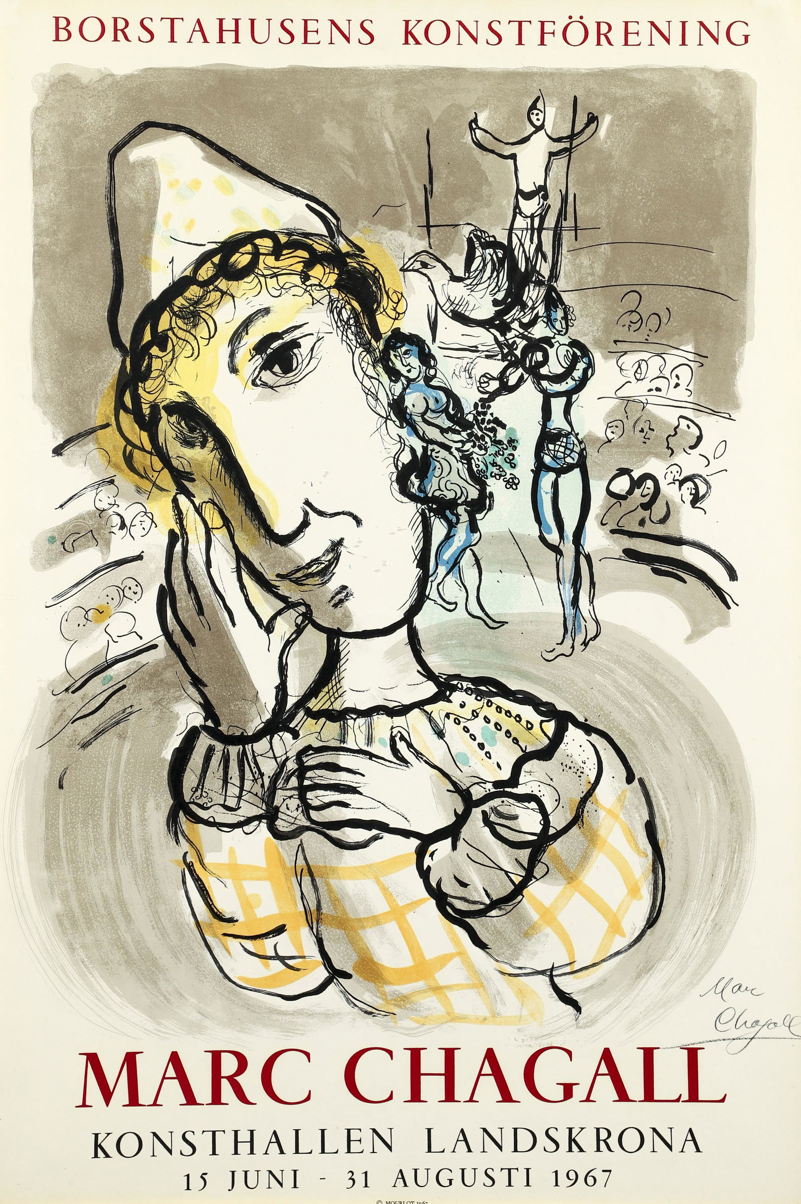 Marc Chagall Yellow Circus Clown Signed Poster 1967 (1 of 4)