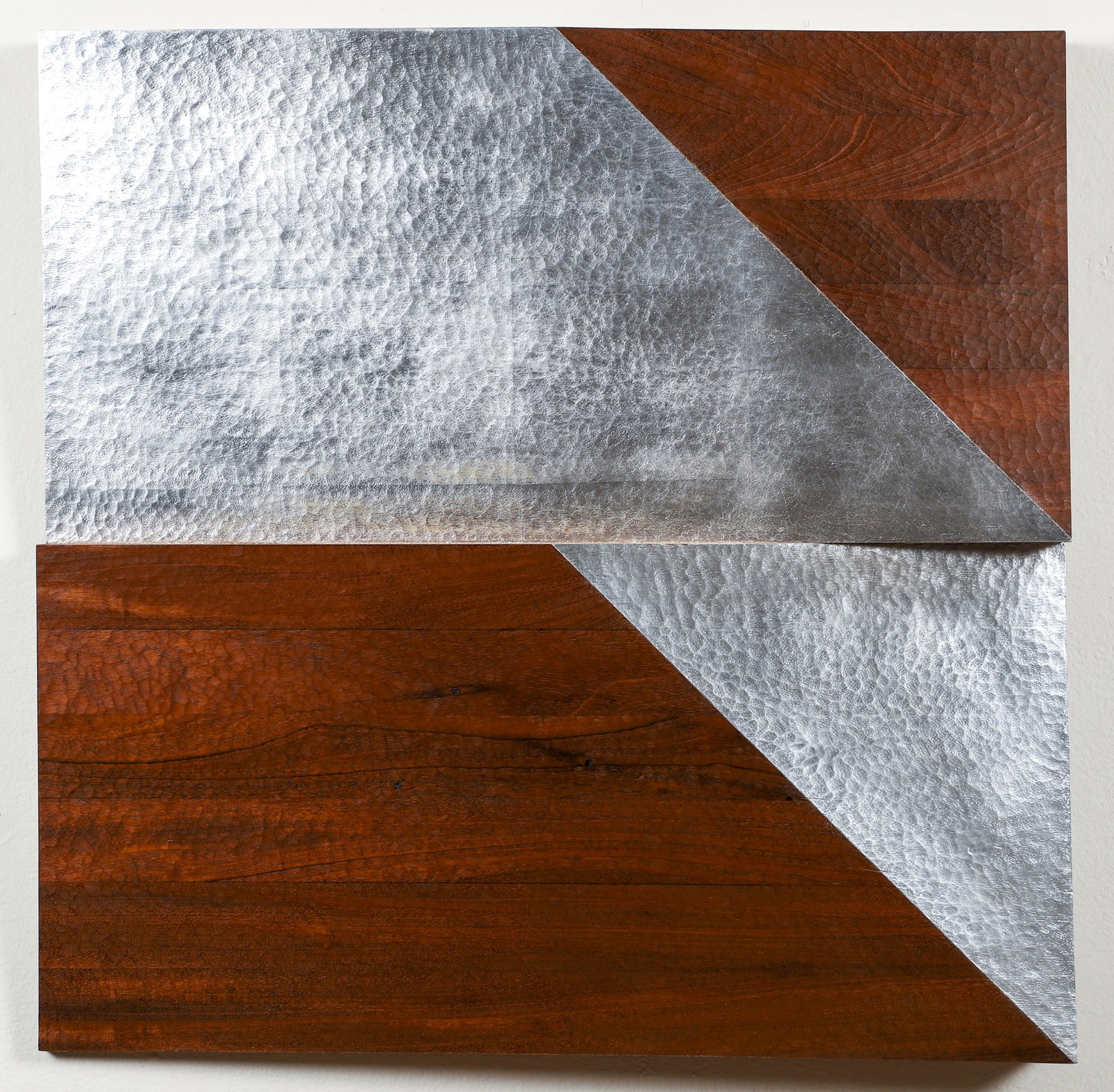 Kevin O'Toole 379-15 Mahogany Wood Wall Sculpture: O'Toole, Kevin (American/Western PA, contemporary), 379-15, 2015, mahogany and silver leaf, die stamped signature and title on the right edge, 24 x 24 x 3 inches, with original cleat and hardware for 