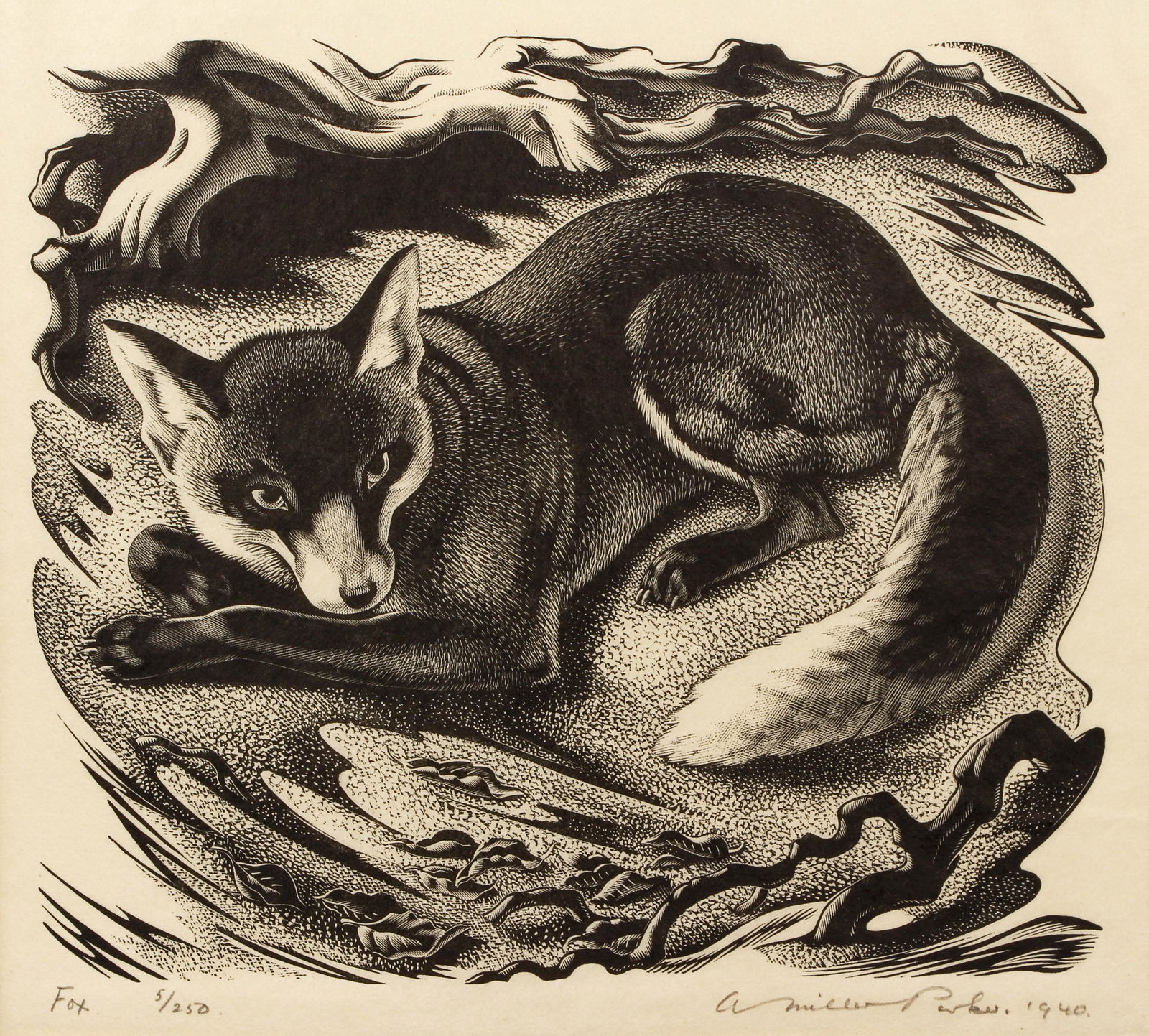 Agnes Miller Parker 1940 wood engraving Fox (1 of 7)