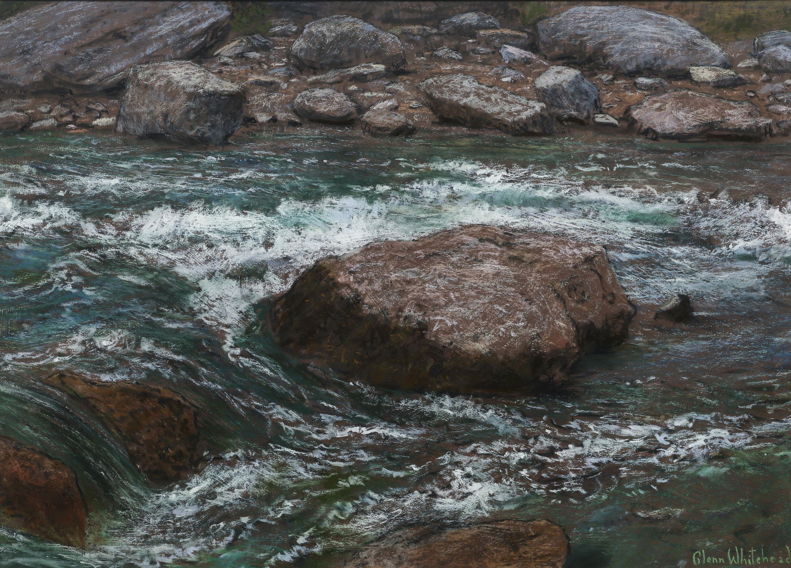 Glenn Whitehead Pastel of Rocks in Stream (1 of 4)