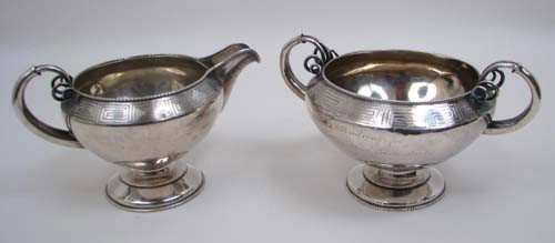 Sterling Scandinavian Creamer and Sugar, 19th cent: Artist: P.A. Lie Title: Sterling Scandinavian Creamer and Sugar Date: 1867 Medium: sterling Dimensions: 10.24 ozt