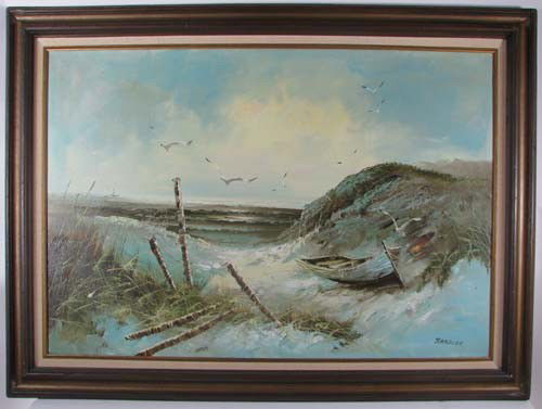 Lee Reynolds San Francisco ptg w/Sandler Coastal: Artist: Reynolds, Lee (Vanguard Studios); Sandler Title: San Francisco Shellfish; Coastal Scene with Gulls Medium: oil on canvas Dimensions: 48 x 60 inches; 24 x 36 inches Signature: Each signed lowe