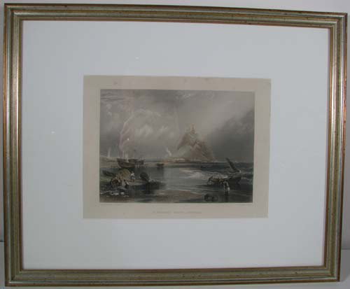 3 framed hand colored engravings from The Turner G: Artist: After J.M.W. Turner R.A> Title: Kirby Lonsdale, Abingdon, St. Michaels Mount, Cornwall Medium: engraving with later hand coloring Dimensions: 8.5 x 12 inches each approximately Frame Type: sil
