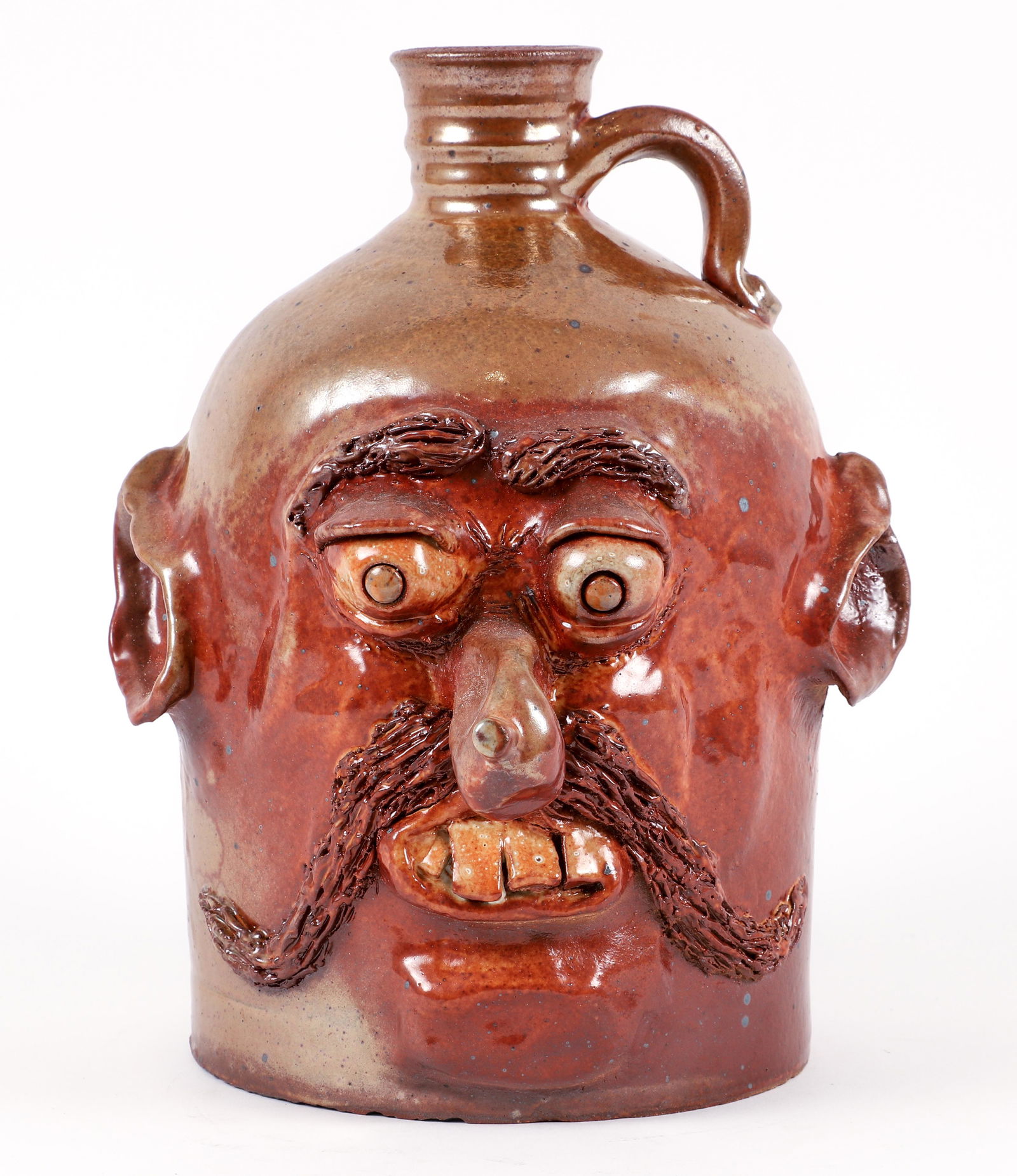 Ronald Black shino glazed Face Jug with mustache (1 of 5)