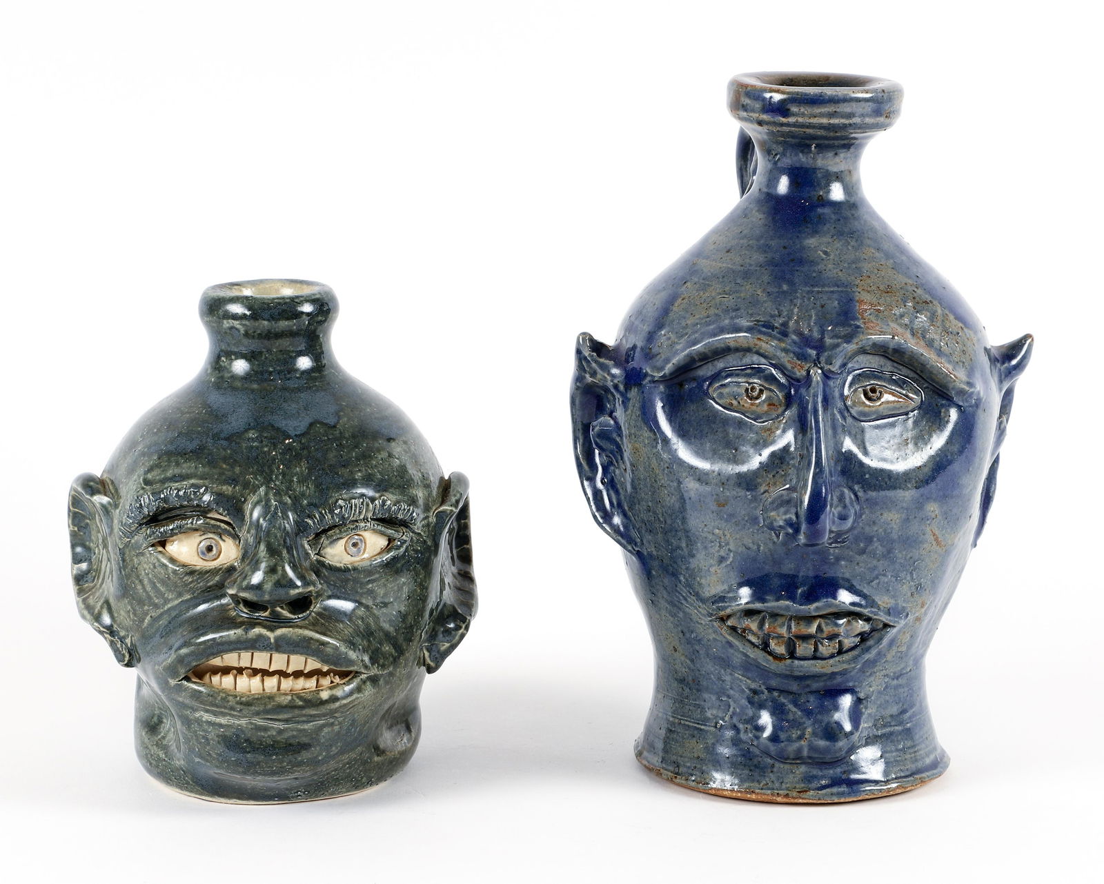 2 Blue Glazed Face Jugs Lemmons and Hewell (1 of 6)