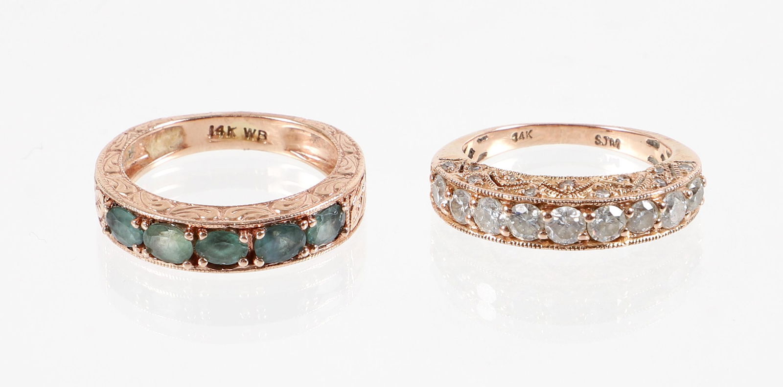 Two 14K Diamond and Green Sapphire Rings (1 of 8)