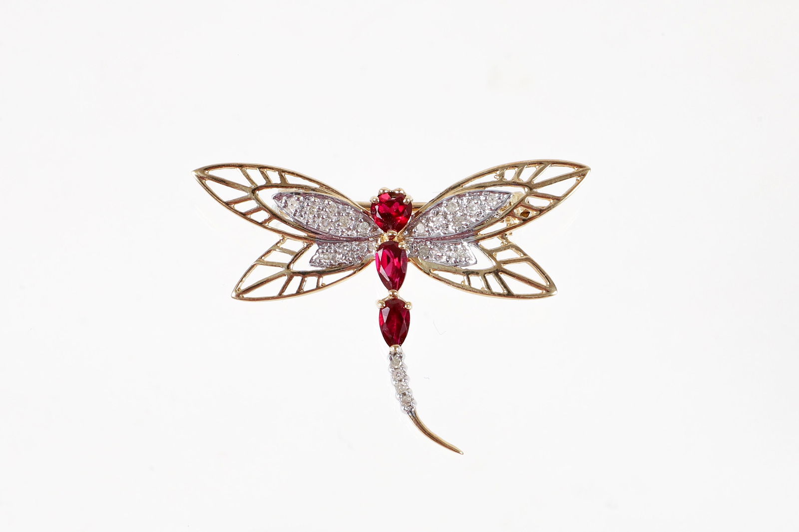 10K Ruby Diamond Dragonfly Pin (1 of 4)