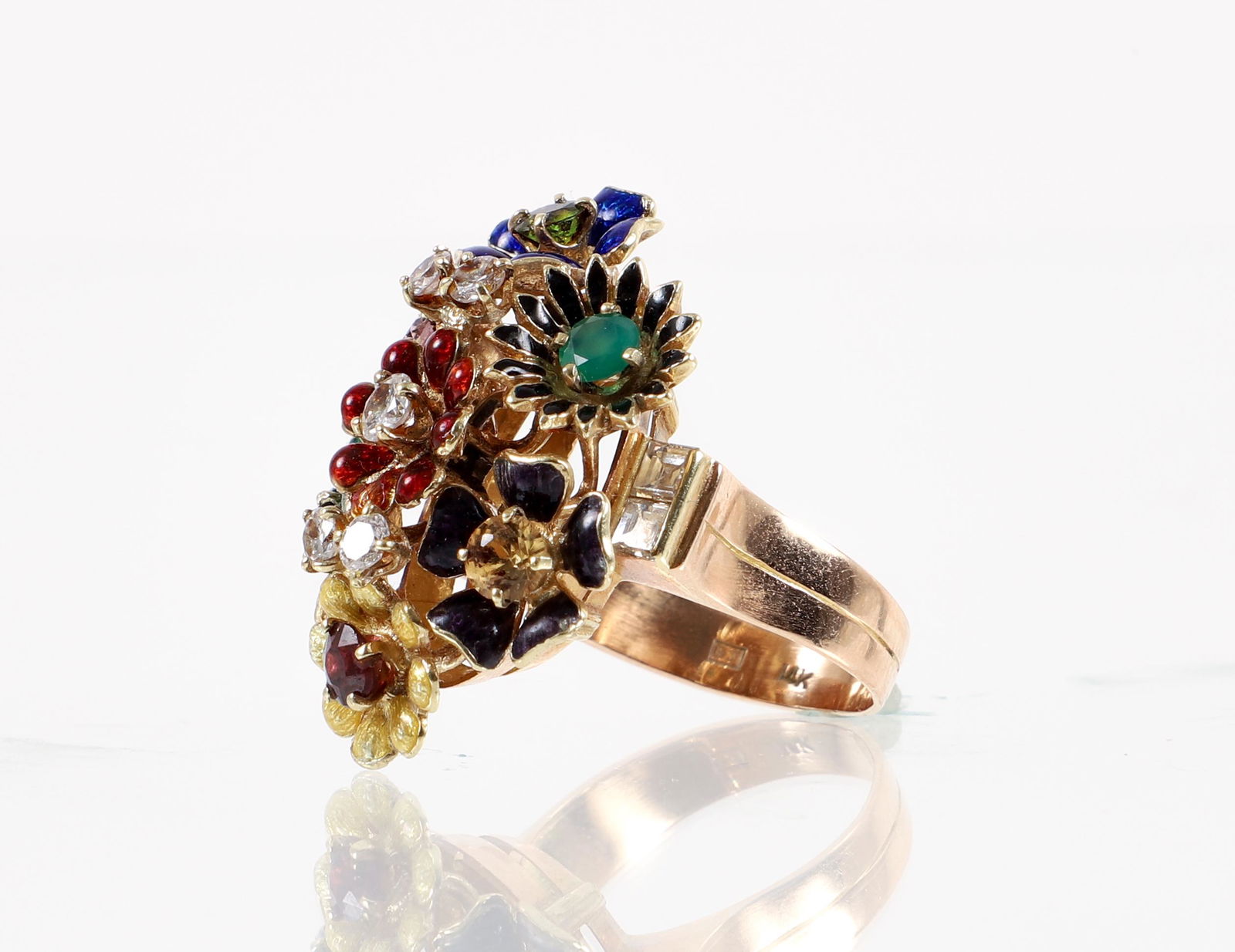 14K Enameled Flowers Ring (1 of 5)