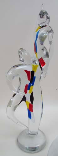 Ermanno Nason 2 pc.s Venetian gl Acrobats & Musician: Artist: Ermanno Nason Title: Acrobats and Musician Date: n.d. Medium: clear glass with colored glass applied Dimensions: 21 inches tall & 12.75 inches tall Signature: incised with s