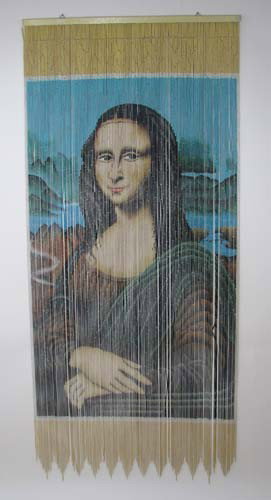 Beaded Doorway Curtain of Mona Lisa: Artist: Made in Vietnam Title: Beaded Doorway Curtain of Mona Lisa Medium: painted wood Dimensions: 80 x 35.5 inches Signature: marked made in Vietnam