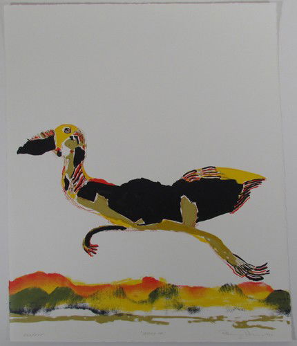 Benny Andrews orig Lithograph: Artist: Andrews, Benny (American 1930-2006) Title: Moving On Date: 1980 Medium: lithograph printed in colors Dimensions: 30 x 22 inches Edition: 240/275 Signature: pencil signe