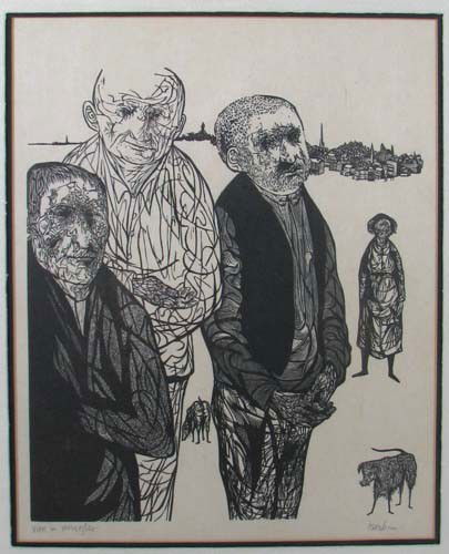 Leonard Baskin, View of Worcester, signed Woodcut: Artist: Baskin, Leonard (American 1922 - 2000) Title: View of Worcester Date: 1953 Medium: woodcut Dimensions: image size 9 7/8 x 8 5/8 inches Edition: edition of 20 (Fern & O'Sullivan,