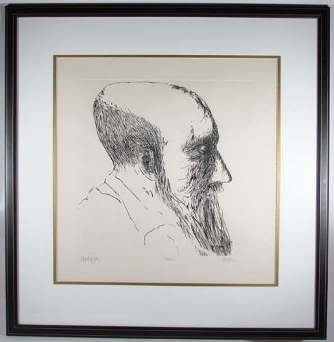 Leonard Baskin Monticelli etching: Artist: BASKIN, Leonard (American, 1922-2000) Title: Monticelli Date: n.d. Medium: etching Dimensions: 17.5 x 17.5 inches Edition: 53/100 Signature: pencil signed Prove