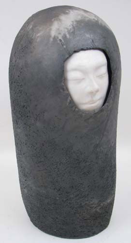 Jerry Caplan Moon Lady: Artist: Caplan, Jerry (American, 1922-2004) Title: Moon Lady Medium: glazed ceramic with porcelain inset face Dimensions: 17 x 9 x 7 inches Signature: apparently unsigned Provenance: