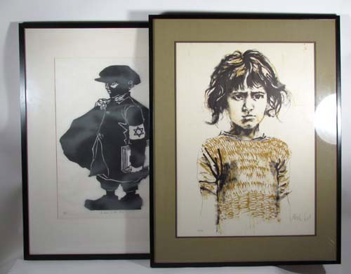 Bruce Carter woodcut: Artist: Carter, Bruce (20th Century American) and Gat, Moishe (Israeli, born 1935) Title: A Rose in the Fire & Rebecca Date: 1969 and n.d. Medium: woodcut and color lithograph Dimensions: 19 x 15 i