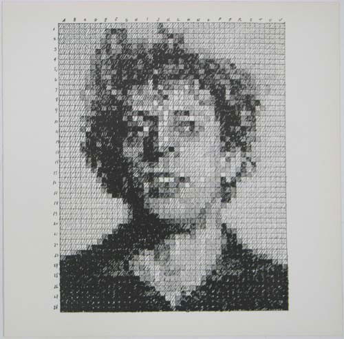 Chuck Close Rubber Stamp Portfolio Phil: Artist: Close, Chuck (American, born 1940) Title: Phil Date: 1976 Medium: Rubber Plate Offset Print on Strathmore 3 ply paper Dimensions: 8 x 8 inches Edition: 233/1000 Proven
