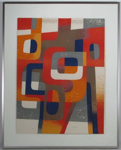 Leon Gishia Abstract orig lithograph: Artist: Gishia, Leon (French 1903-1991) Title: Untitled Medium: lithograph printed in colors Dimensions: 25.75 x 20 inches Edition: 54/100 published by Loeuvre Gravee Signature: pencil si