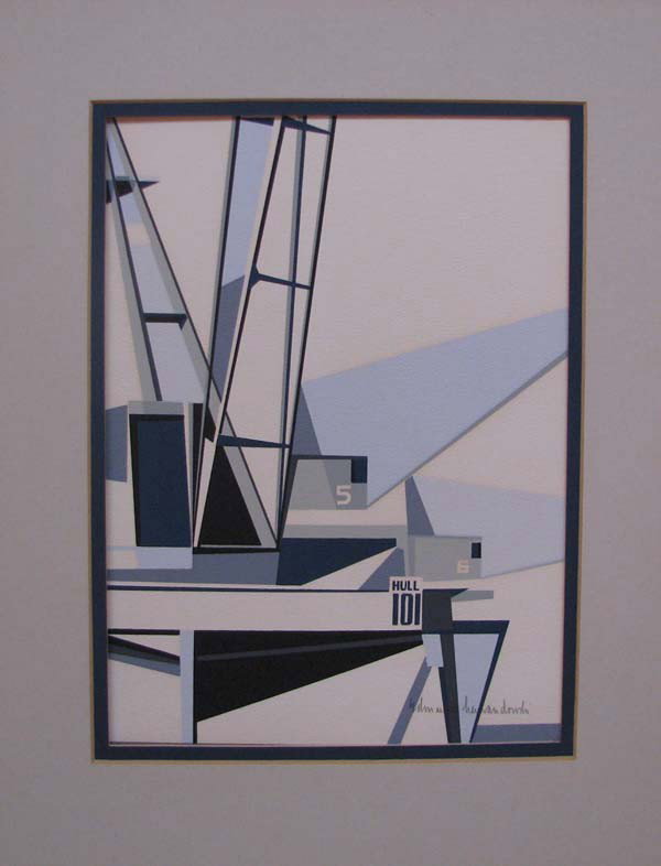Edmund Lewandowski orig serigraph "Gulf Coast Ship: Artist: Lewandowski, Edmund D. (American 1914 - 1998) Title: Gulf Coast Shipyard Variation Date: 1974 Medium: serigraph printed in colors Dimensions: 11.25 x 8.25 inches (sight size) Editi