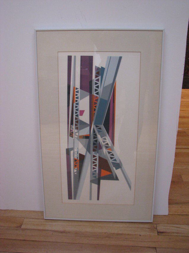 Edmund Lewandowski orig serigraph Steel Girders: Artist: Lewandowski, Edmund D. (American 1914 - 1998) Title: Steel Girders Date: circa 1974 Medium: serigraph printed in colors Dimensions: 21.5 x 10 inches Edition: 74/100 Descr