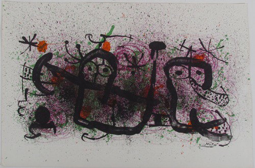 MIRO original LITHOGRAPH "POEMS A LA MAIN" signed: Artist: Miro, Joan (Spanish 1893 - 1983) Title: POEMS A LA MAIN Date: n.d. Medium: lithograph printed in colors Dimensions: 15 x 21.75 inches Edition: not stated Signature: si