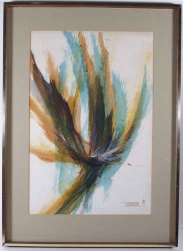 Leonardo Nierman Abstract watercolor: Artist: Nierman, Leonardo M. (Mexican, born 1932) Title: Untitled Abstract Date: 1969 Medium: watercolor and gouache Dimensions: 17.5 x 11.75 inches Signature: signed Nierman 69 lowe