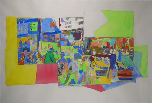 Bob Qualters Atwood Street mixed media ptg: Artist: Qualters, Robert (20th/21st Century American) Title: Atwood Street, Second Variation Date: 1976 Medium: mixed media on paper Dimensions: 20 x 29 inches Signature: Signed, tit