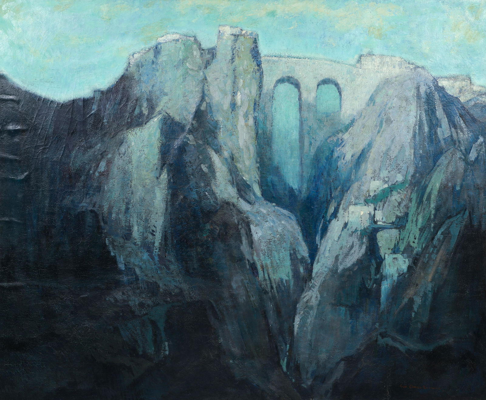 George Elmer Browne Bridge at Ronda Large Oil Ptg (1 of 5)