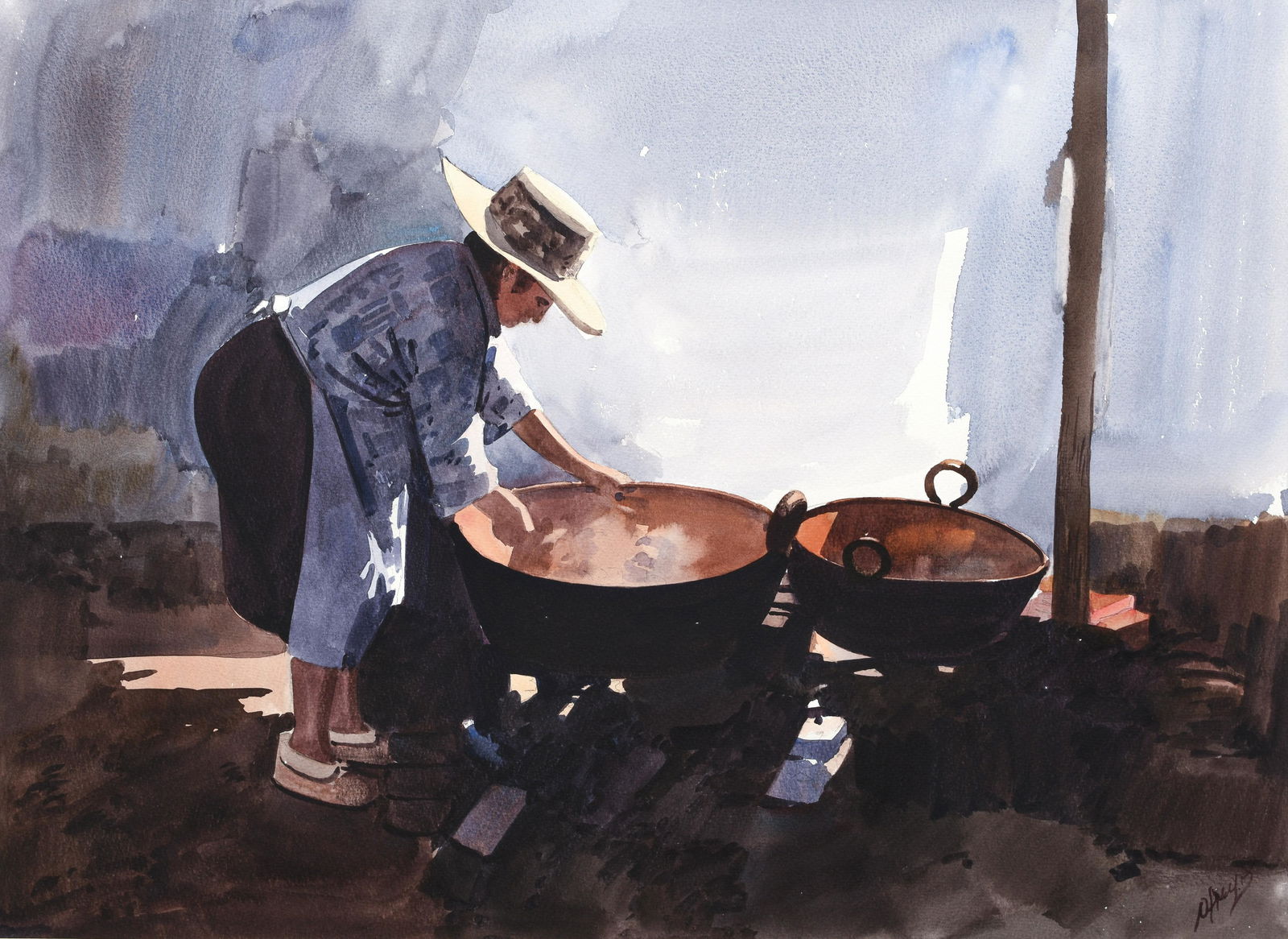Watercolor Native American Cooking Outdoors (1 of 4)