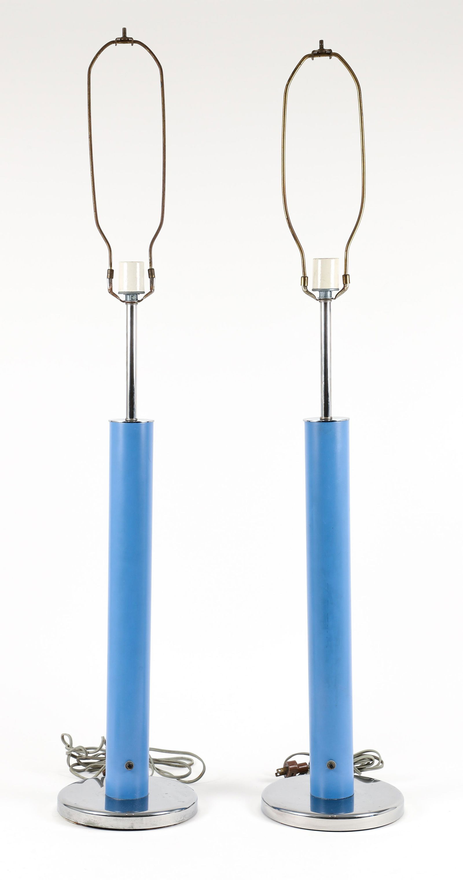 Pair Mid Century Modern Blue Cylinder Lamps (1 of 5)