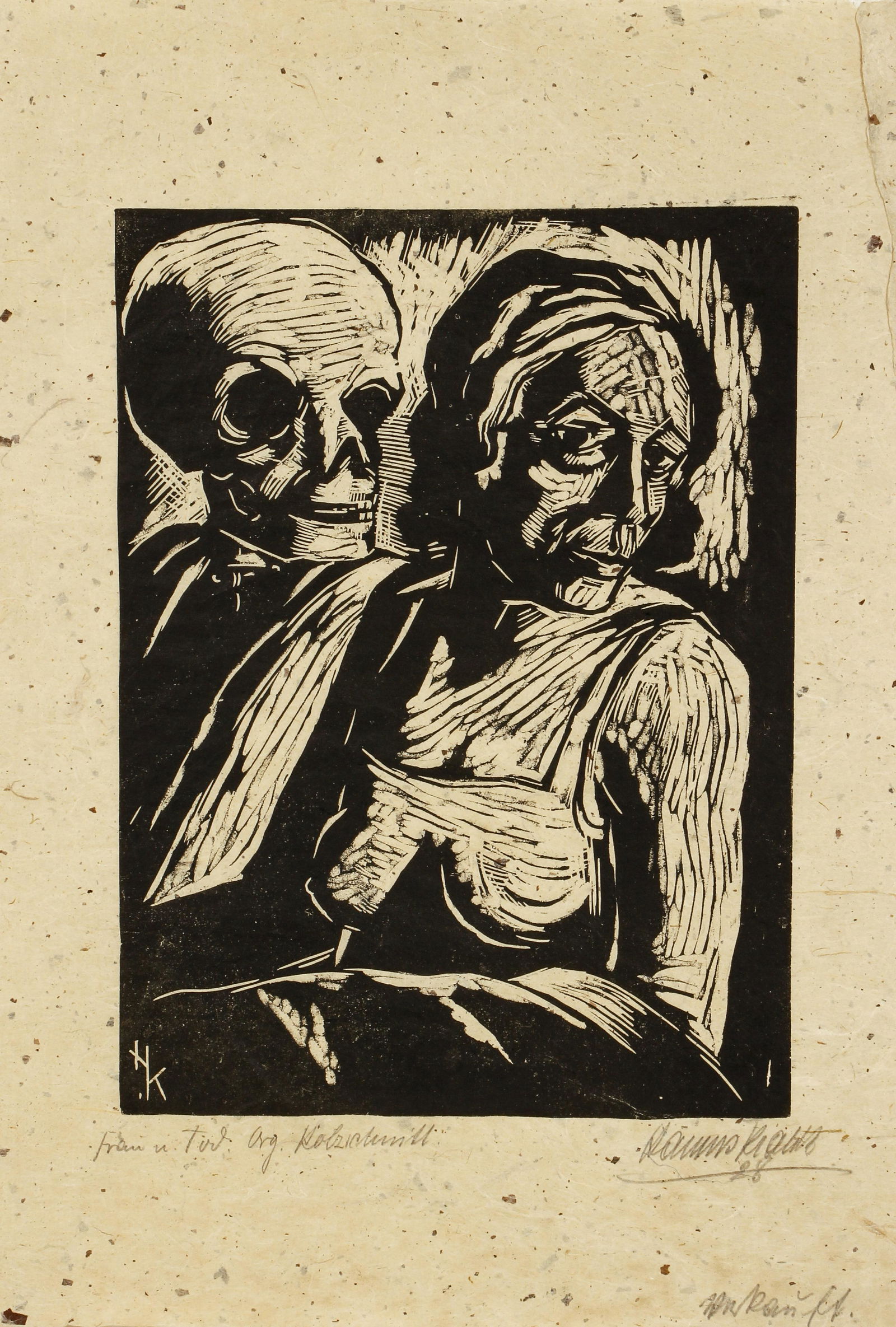 Hanns Kralik Woman and Death Signed Woodcut 1928 (1 of 5)