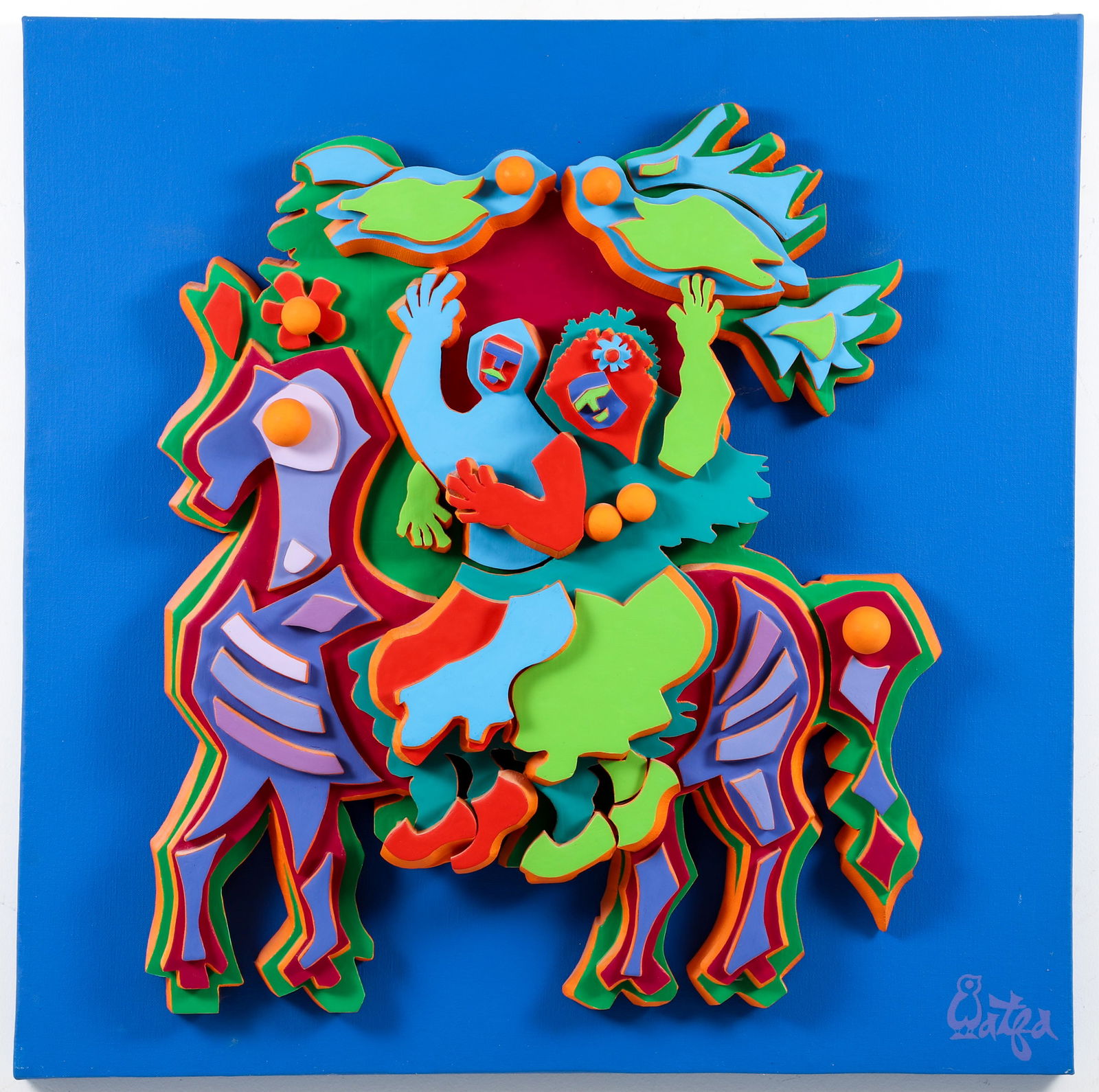 Watfa Midani painted collage Happy Couple on Horseback (1 of 4)