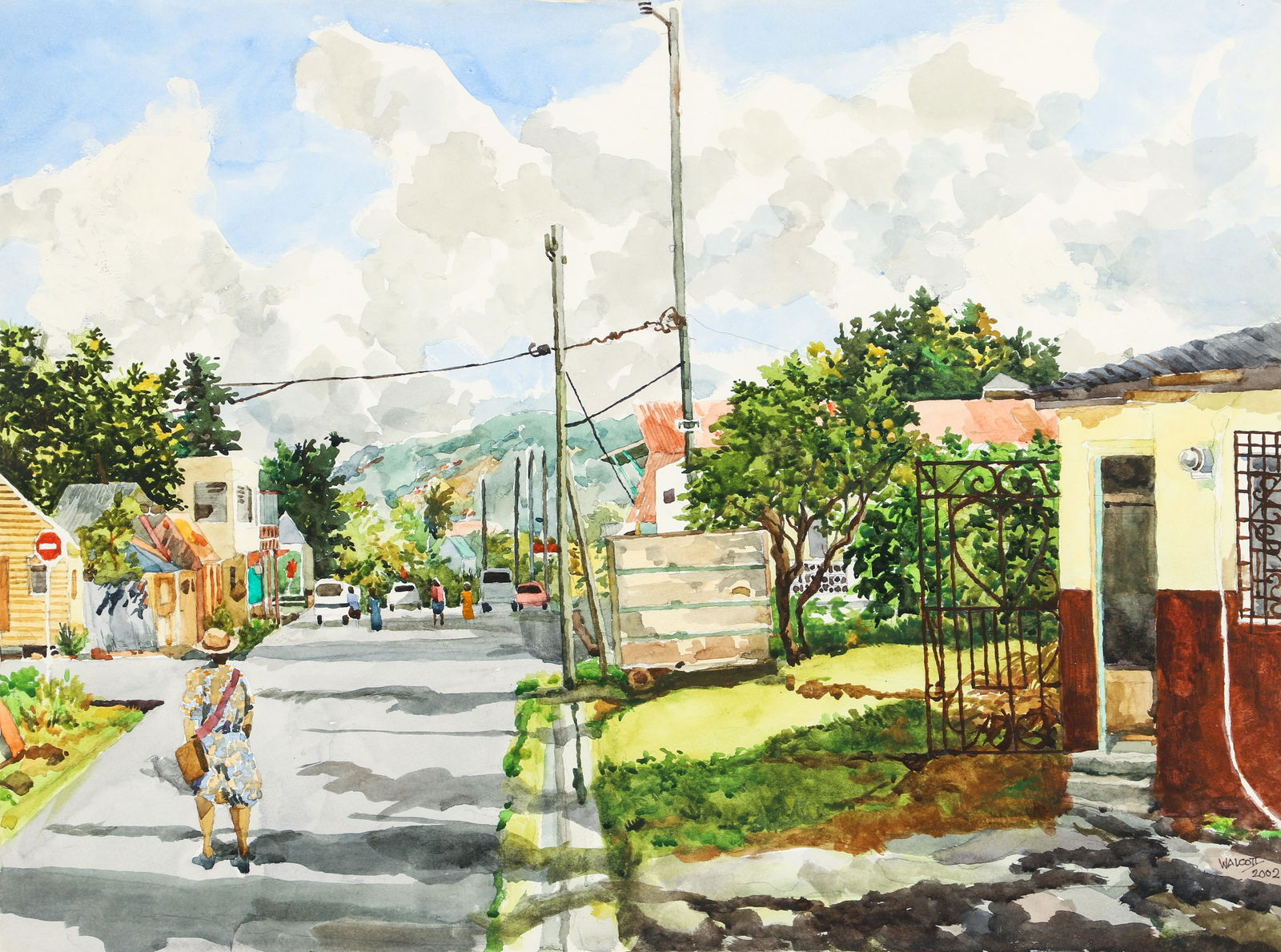 Derek Walcott 2002 watercolor Street of Gros Ilet, St. Lucia (1 of 4)
