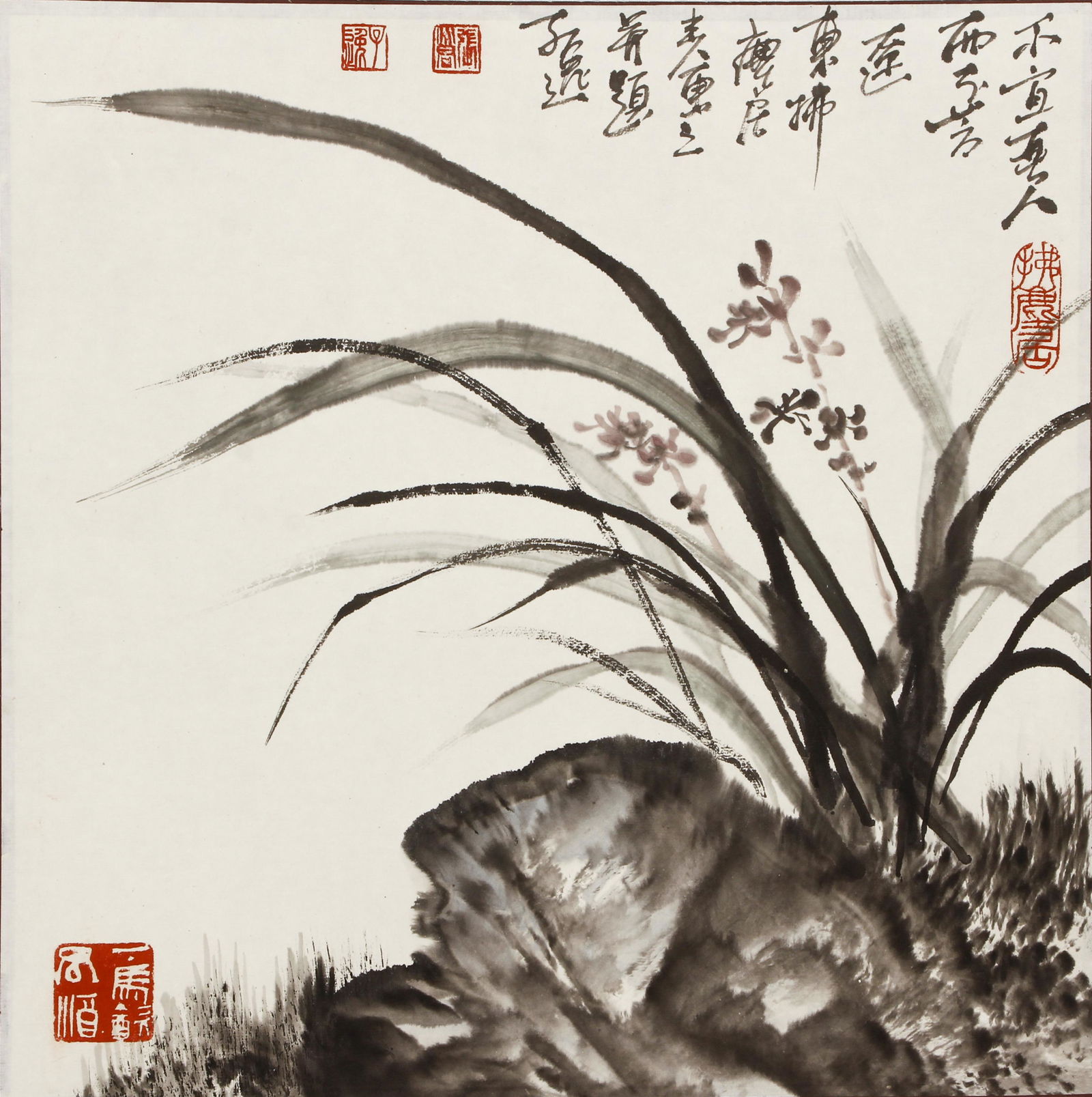20th Century Chinese Botanical sumi ink Orchid (1 of 5)