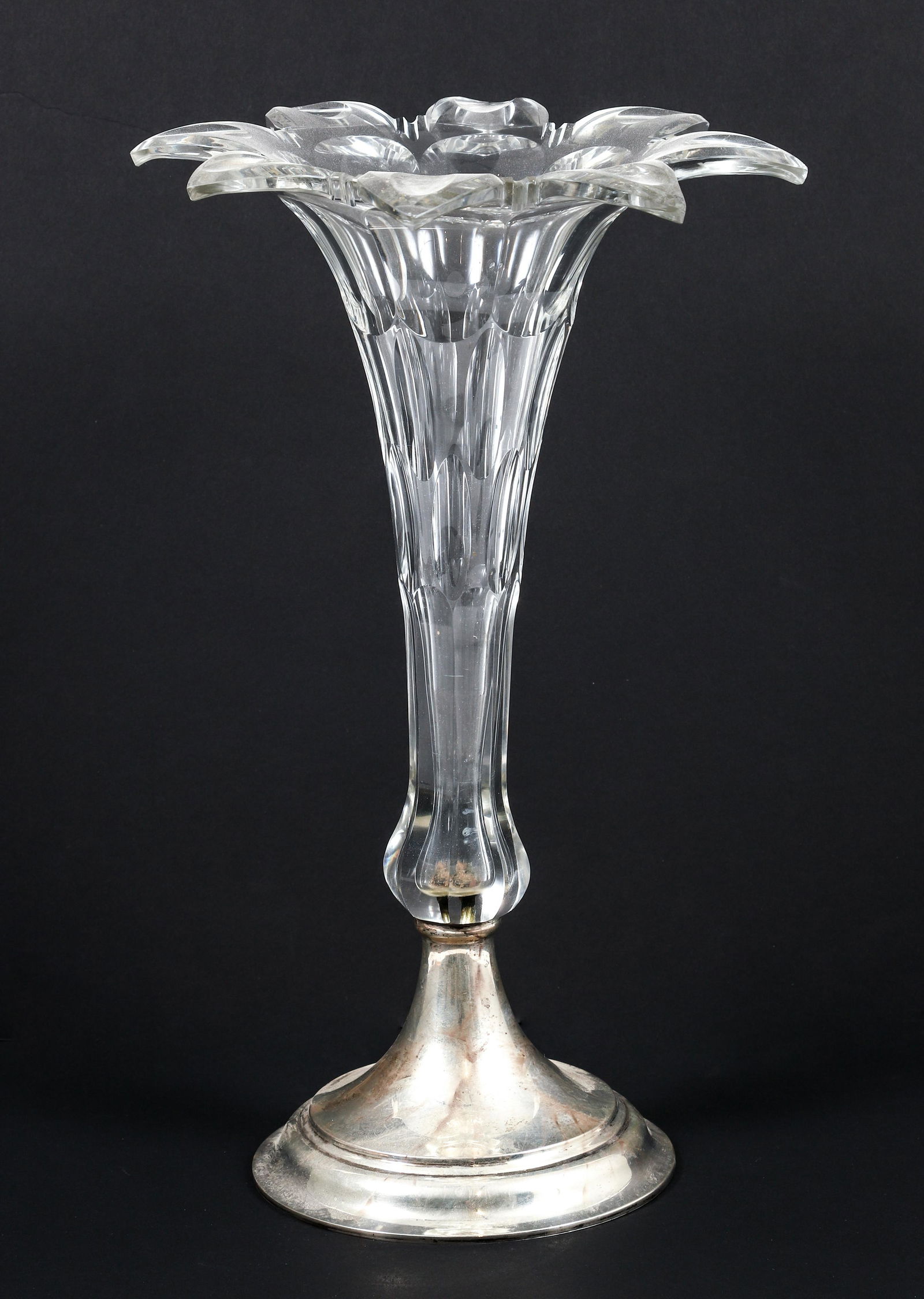Late Victorian silver mounted cut glass trumpet vase (1 of 4)
