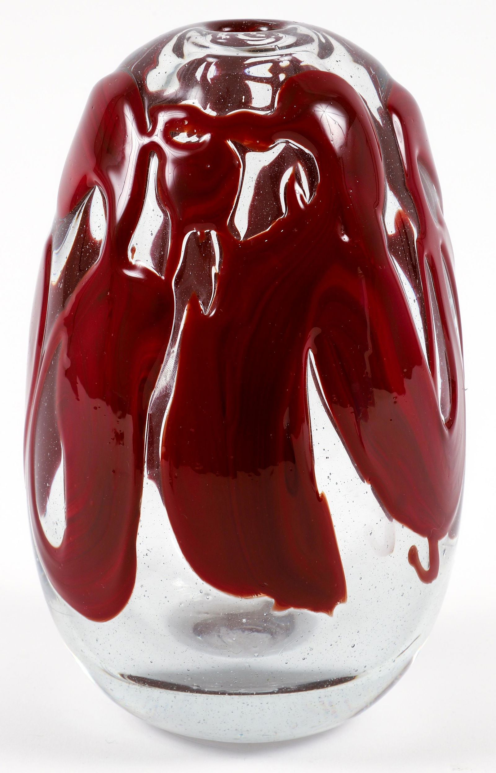 Kent Ipsen Studio Art Glass Vase with Red Swirl (1 of 4)